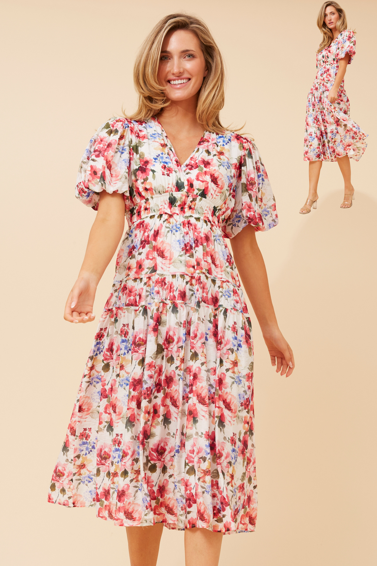 Freya Puffy Sleeves Dress D526402 Multi Pink