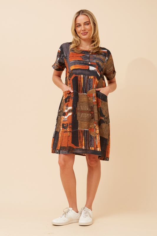 Serra Abstract Printed Dress - D523310 Burnt Sienna