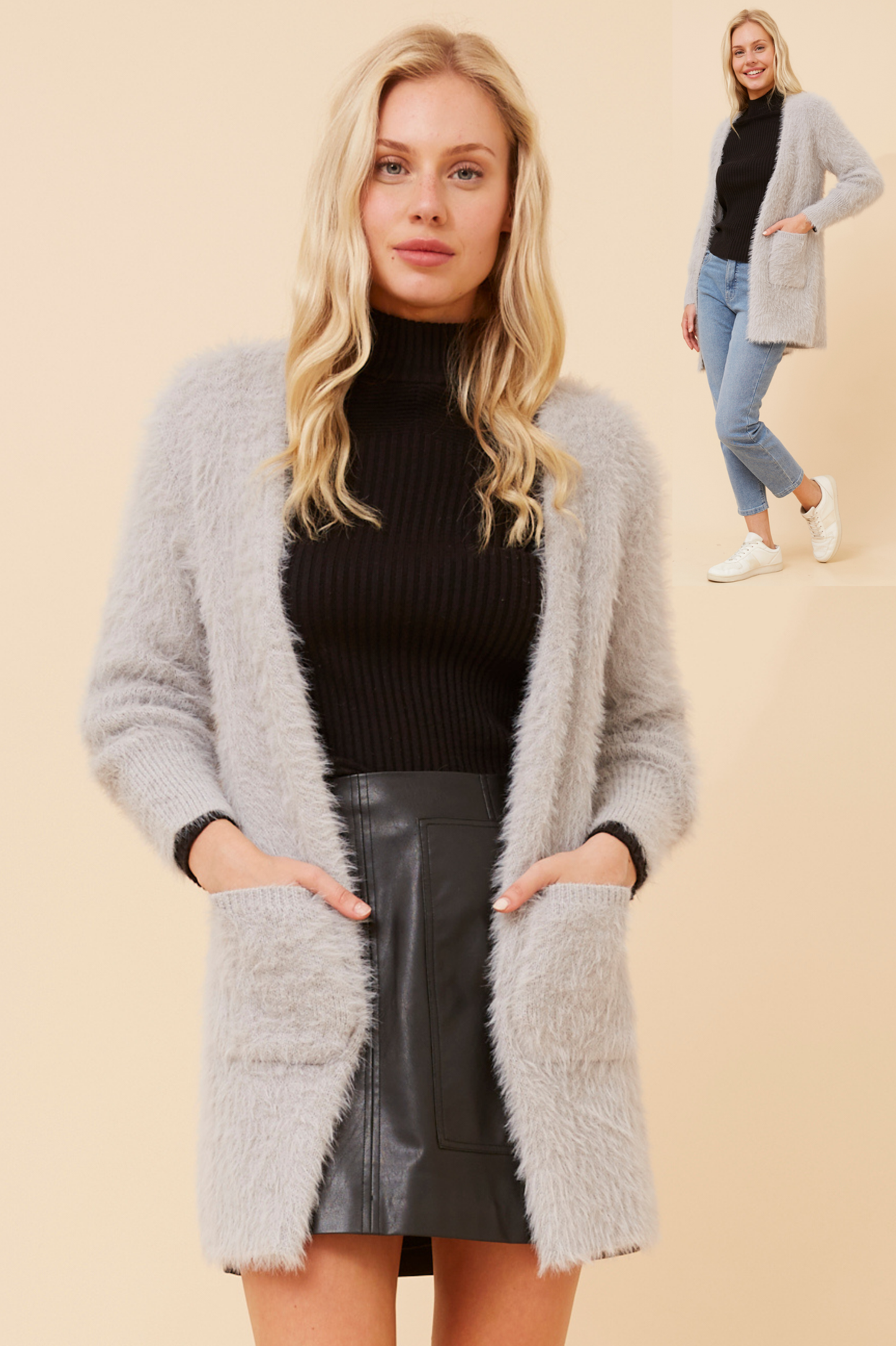 Davie Long Sleeves Eyelash Knit Cardigan KC522871 Mink