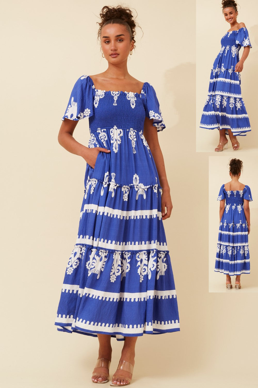 Myra Boho Print Maxi Dress D522257 Cobalt Blue