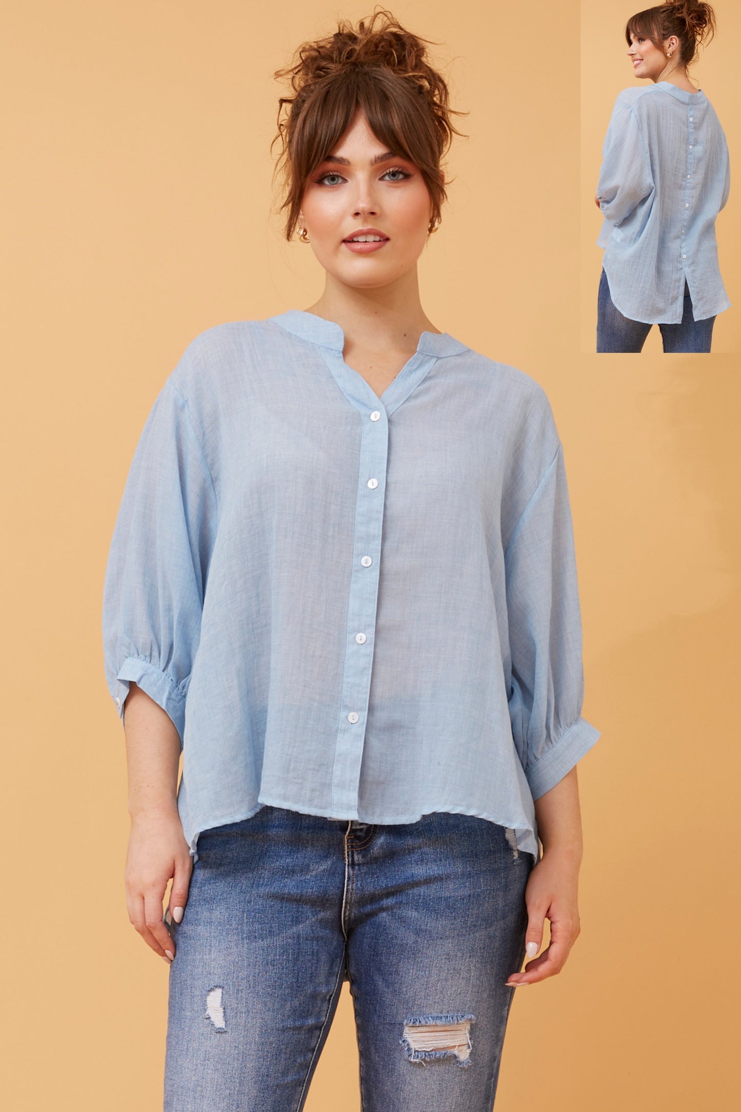 Rosa Shirt with Back Button Detail -  Sky Blue T511586