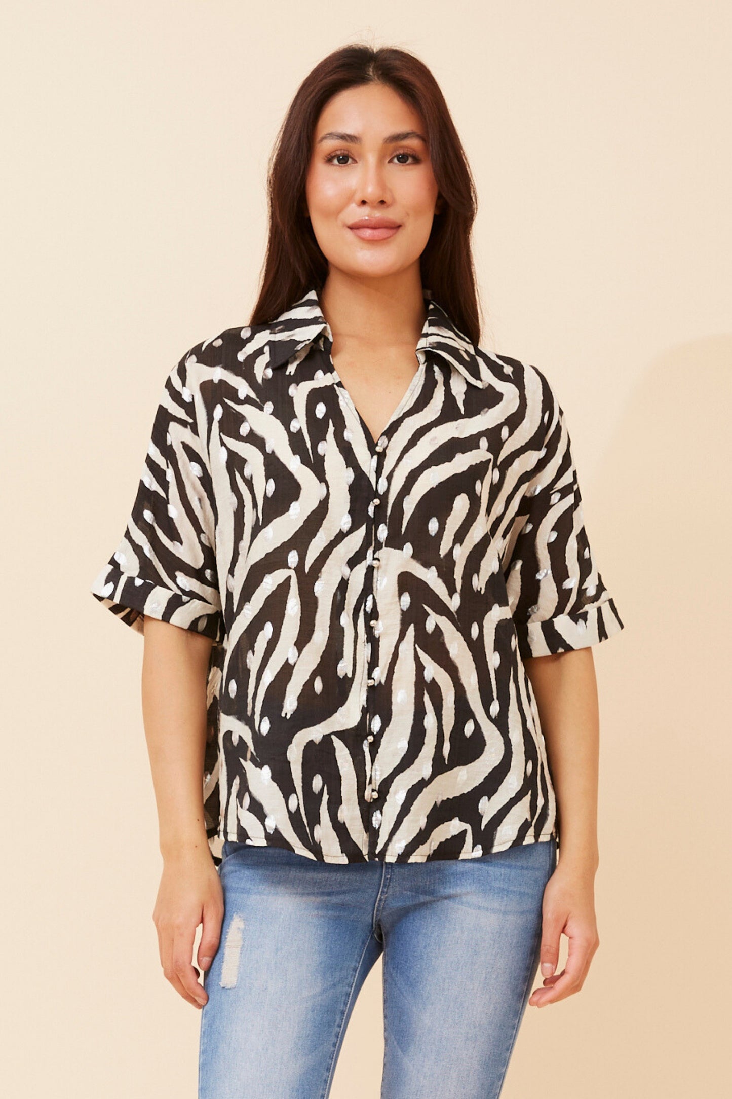 Myka Foil Print Top T523405 Black