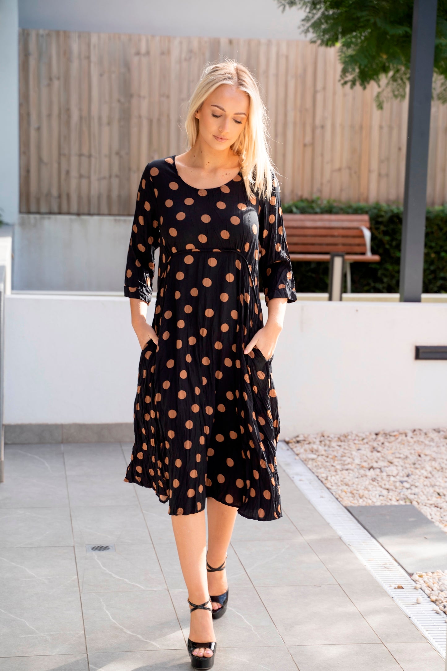 Anni Polka Dot Black Midi Dress 38592-1