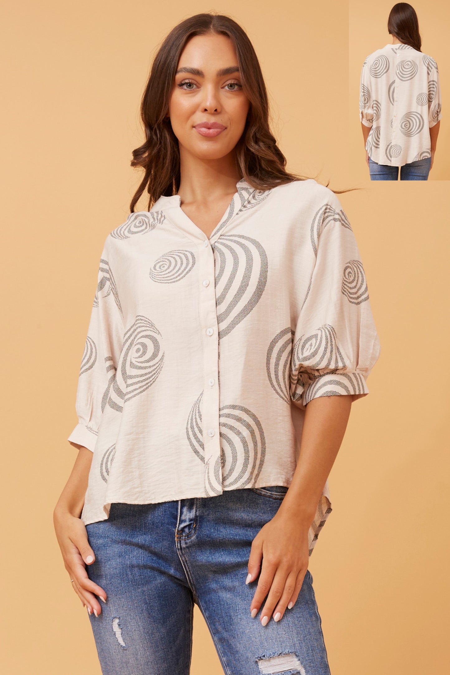 Alicia Printed Back Button Top T519118