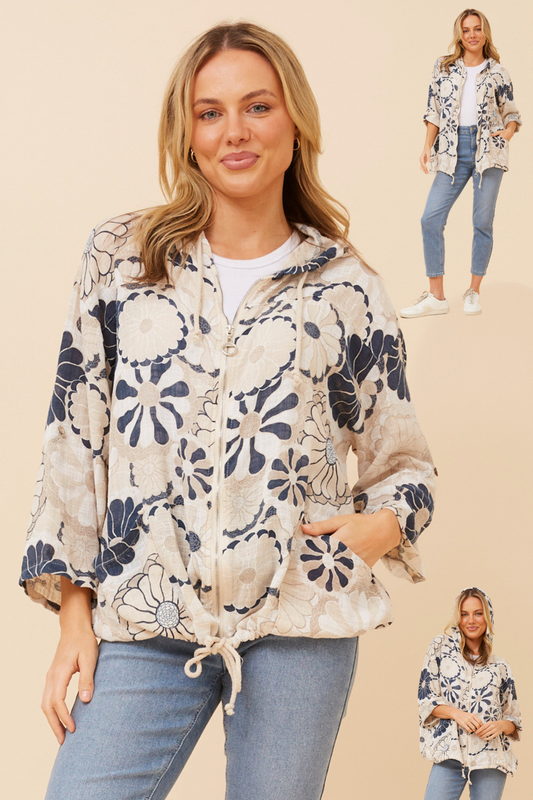 Seta Abstract Printed Hoody Jacket J526468 Beige