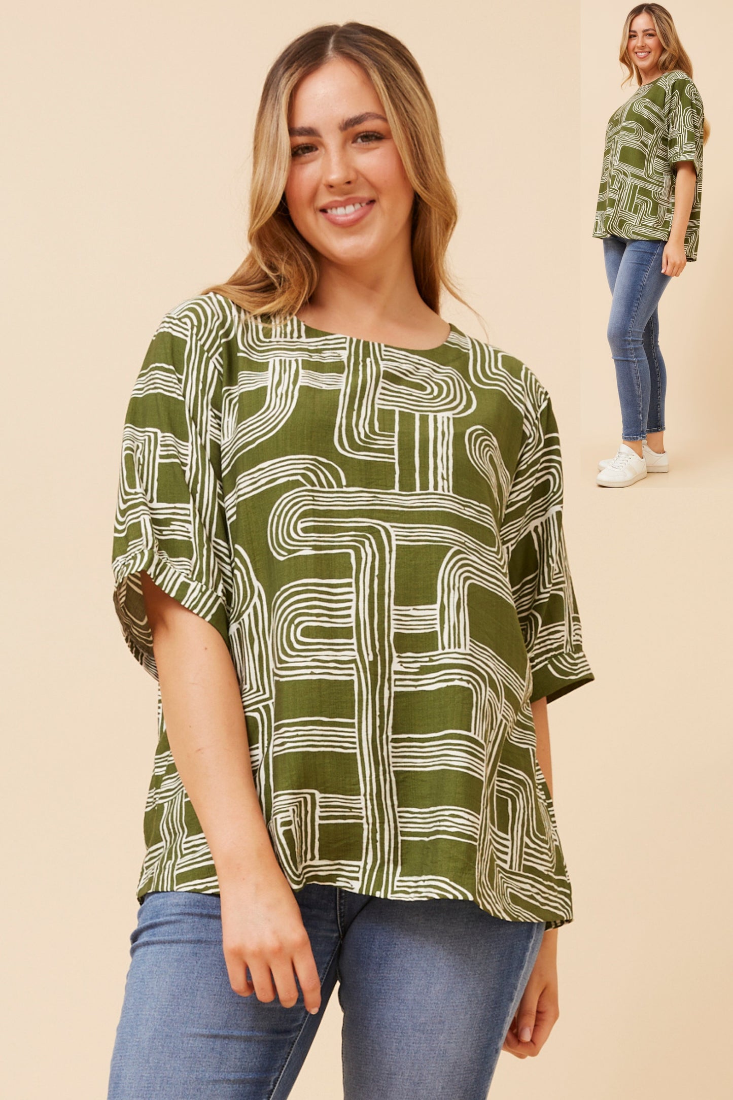 Carolyn Abstract Printed Top T525887 Sage