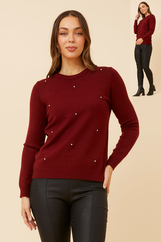 Angie Floral Embellished Knit KP519089 Red Dahlia