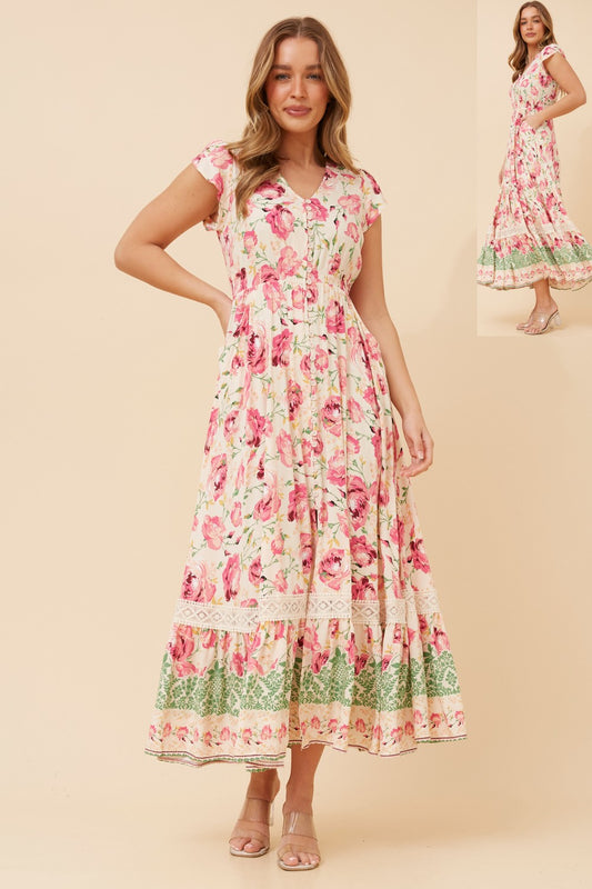 Indi Flower Print Maxi Dress -  D523235 Multi Pink