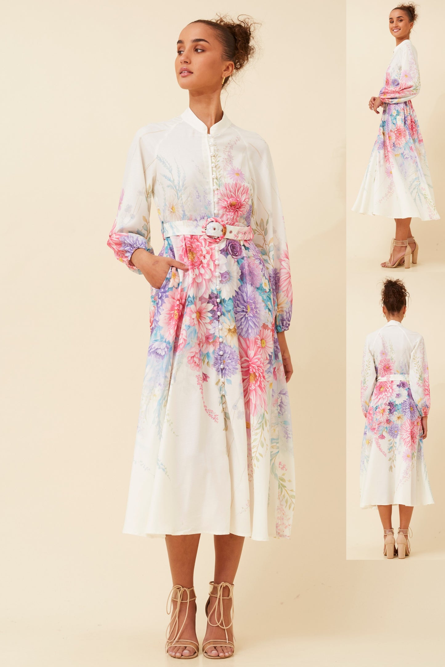Estelle Long Sleeves Floral Midi Dress D523129