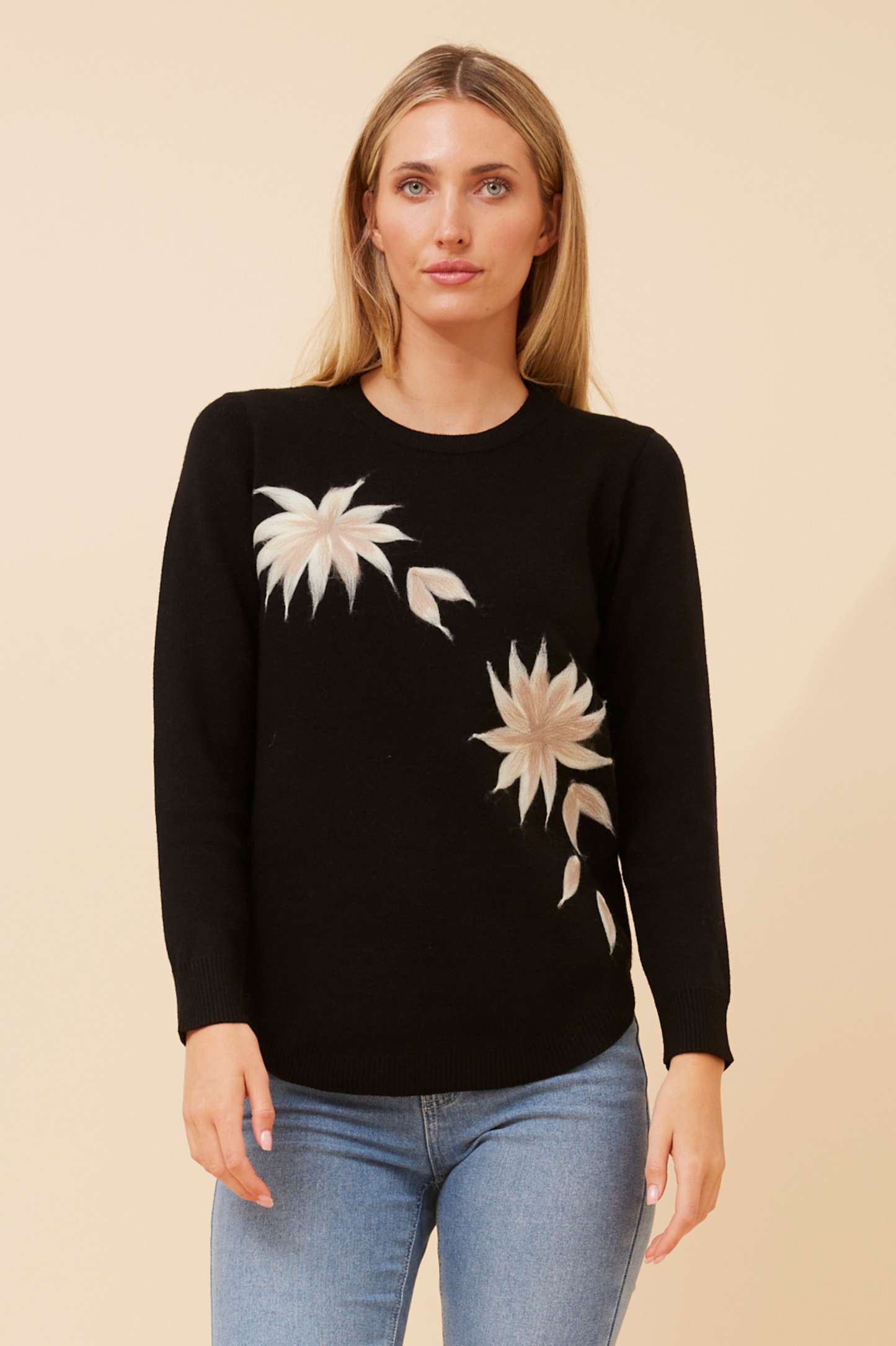 Evania Floral Knit Embroidery KP526084 Black