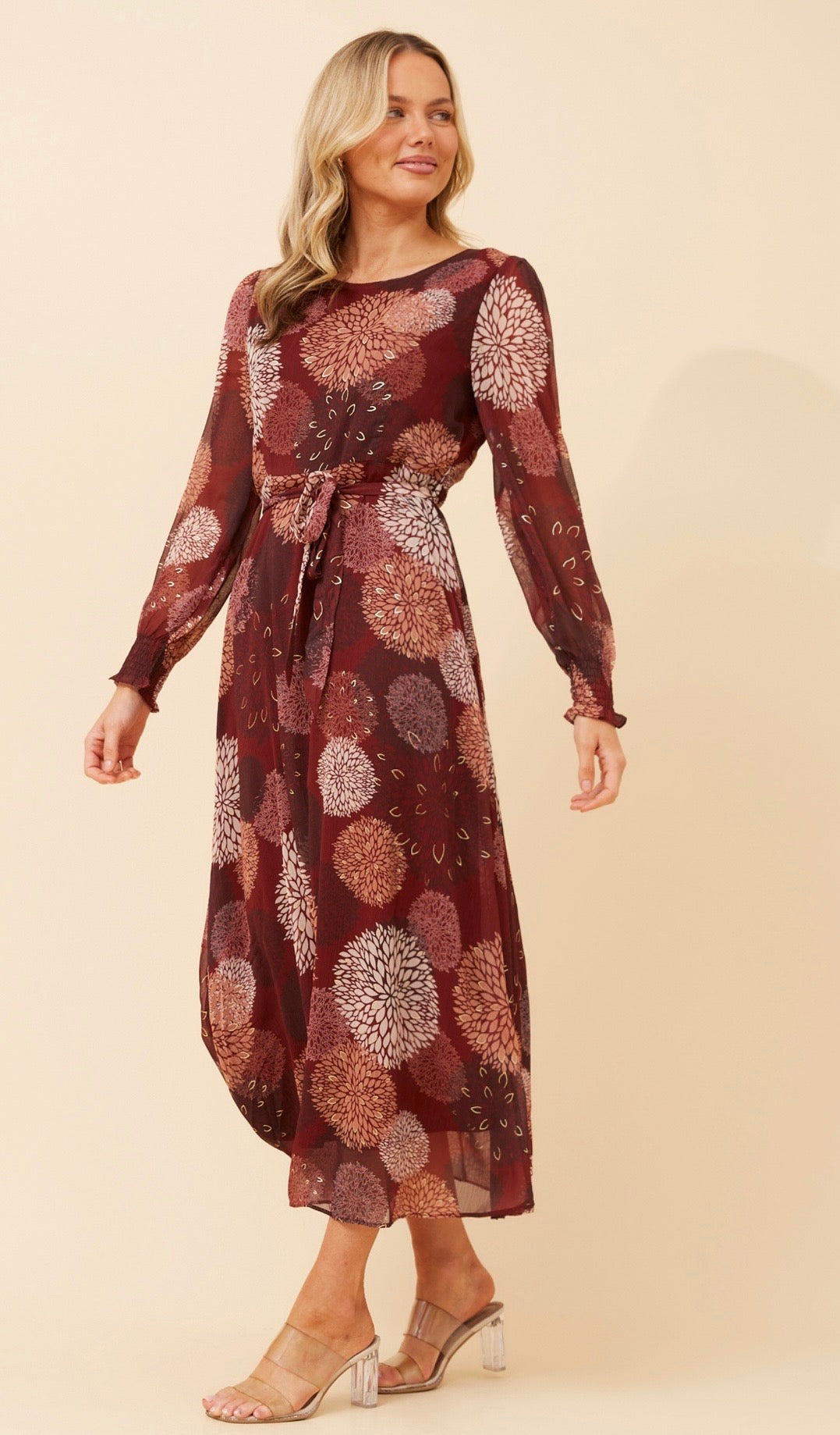 Joy Printed Maxi Dress D735373 Burgundy
