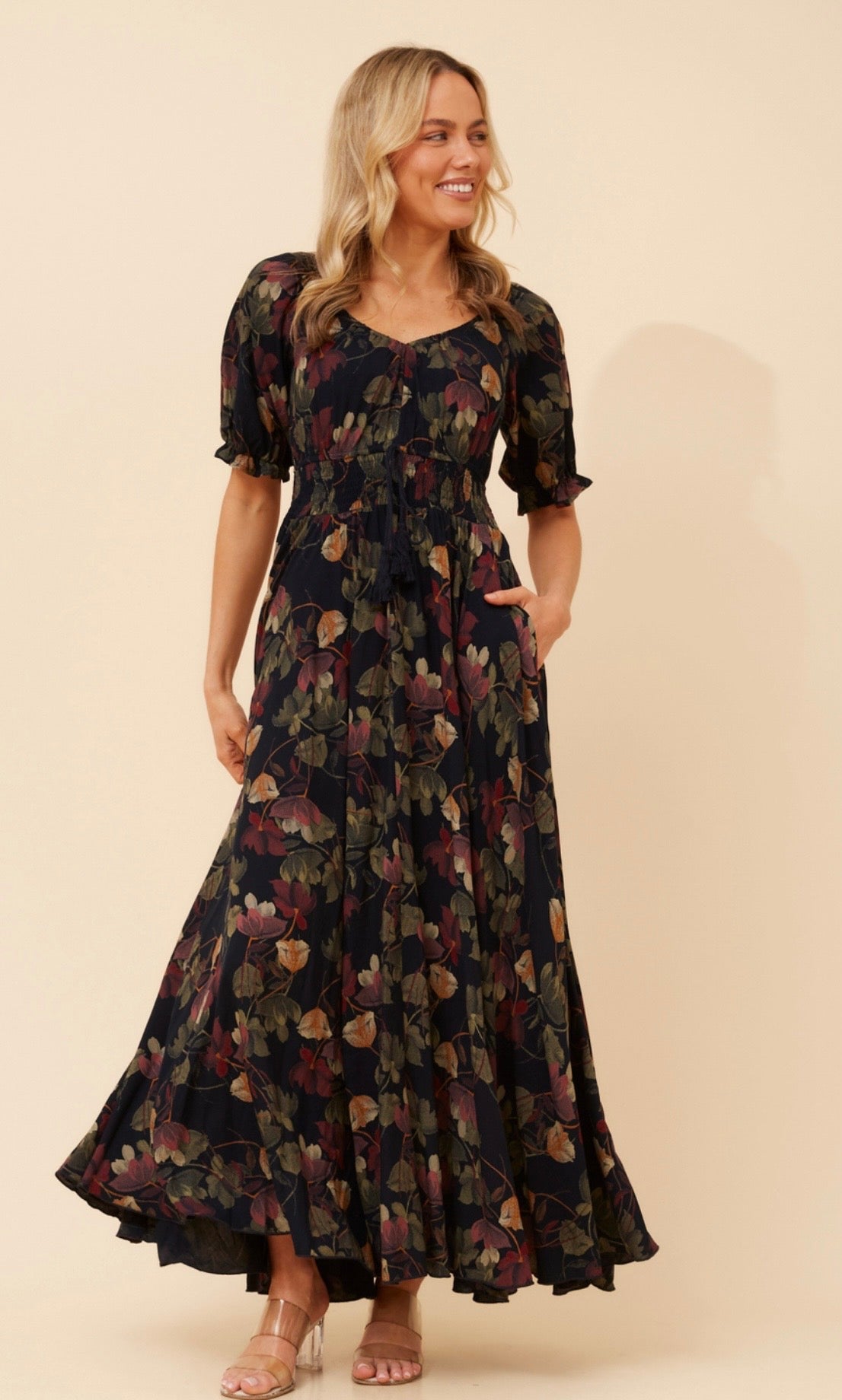 Molly Floral Boho Maxi Dress- Navy D526825