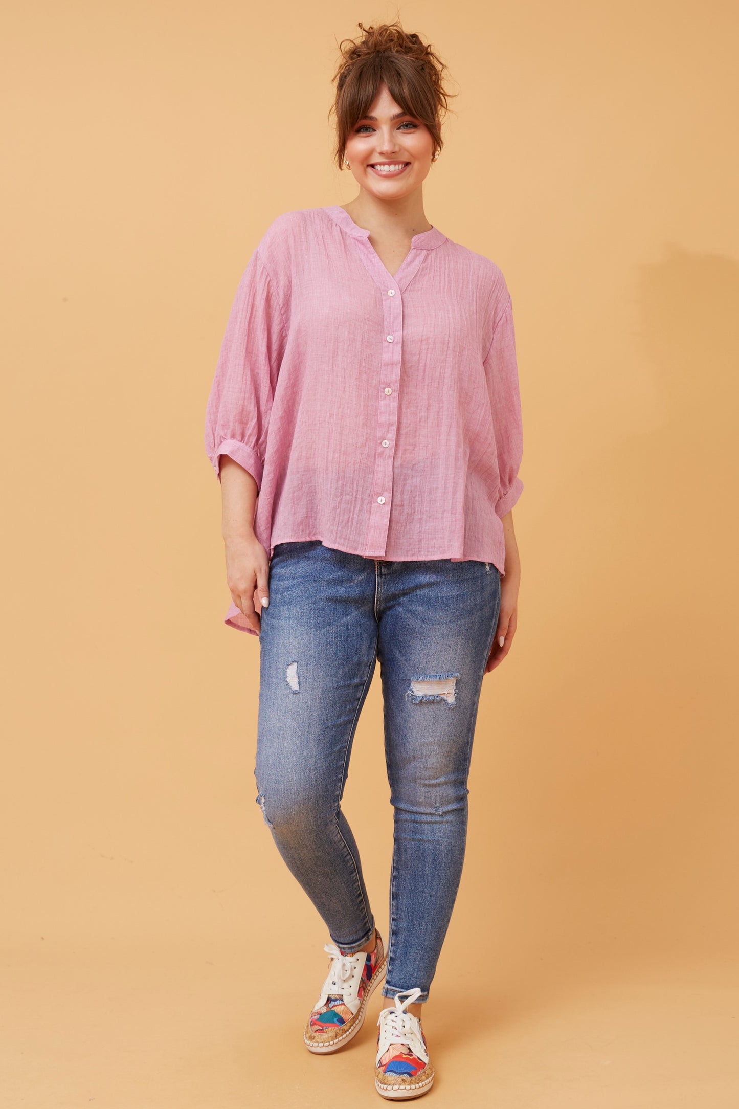 Rosa Shirt with Back Button Detail - Rouge T511586