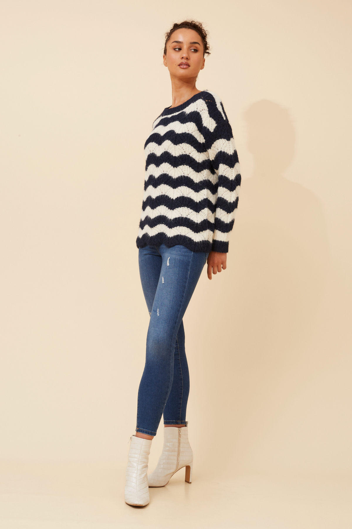 Orri Stripe Print Knit KP736720 Navy/Cream