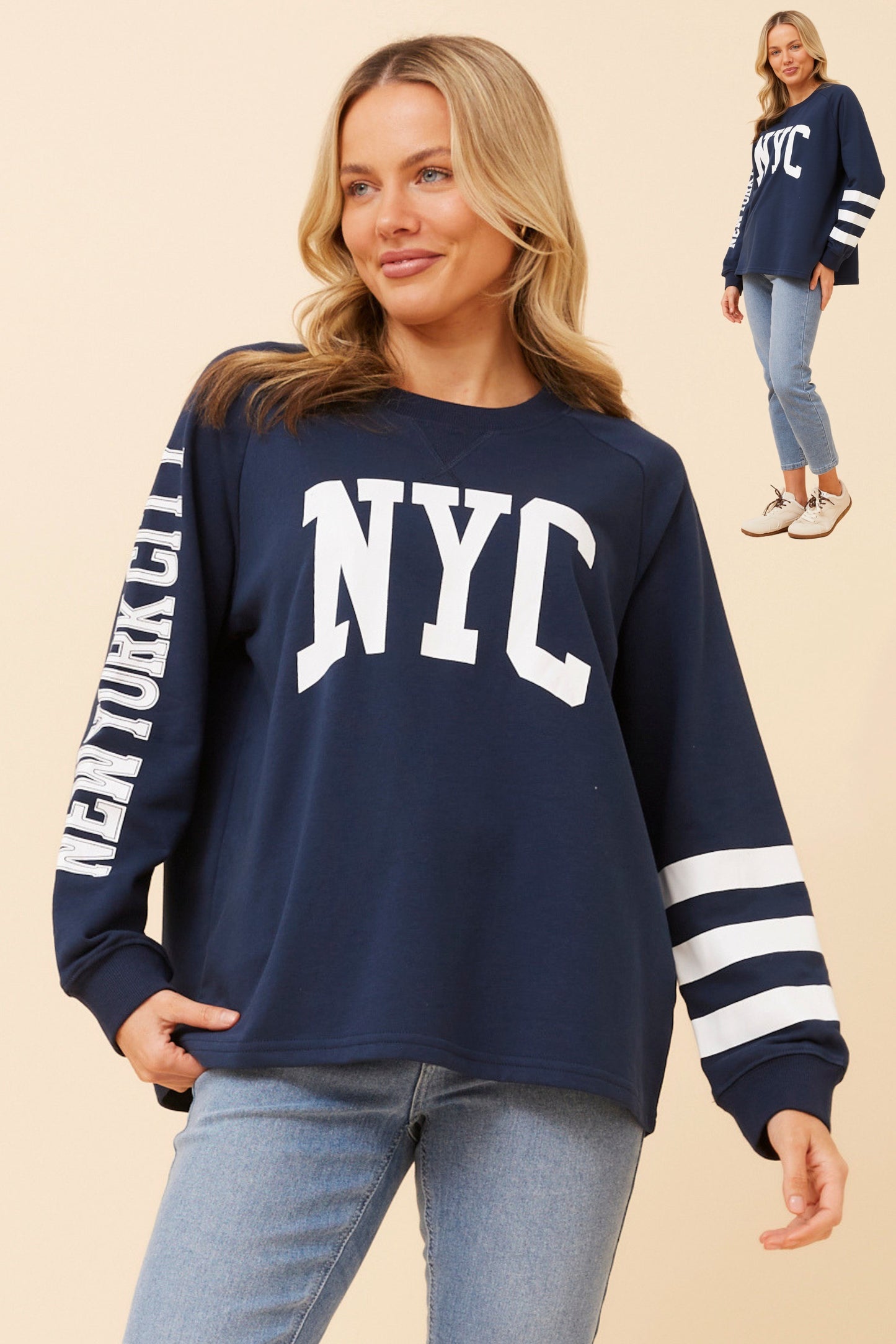 NYC Graphic Print Fleece T516348 Navy