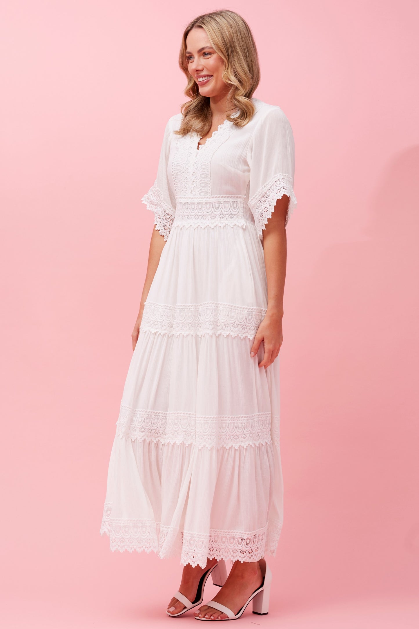 Alexia Lace Trim Dress - White D512419