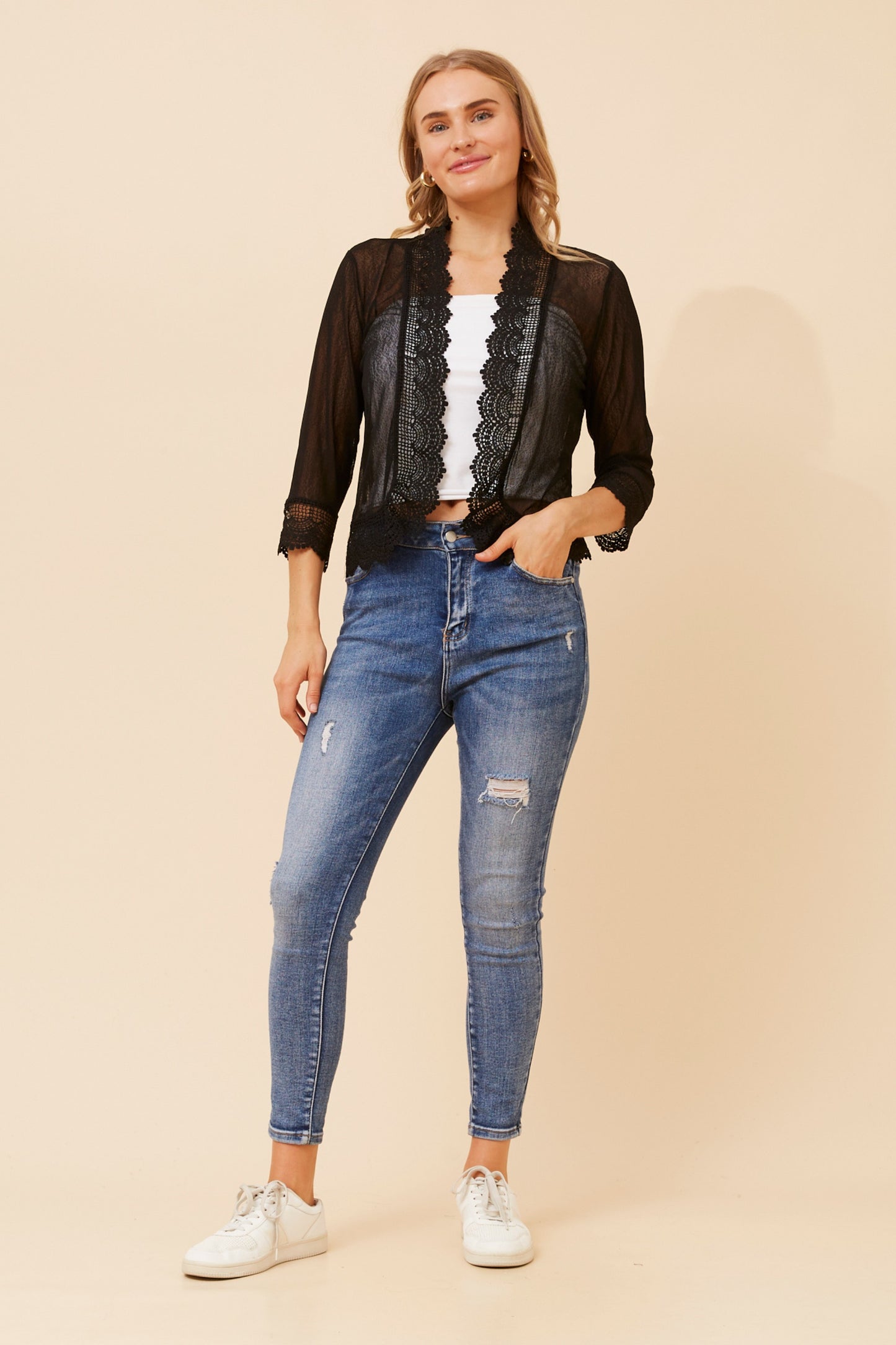 Ehna Mesh Short Cardigan C525235 Black