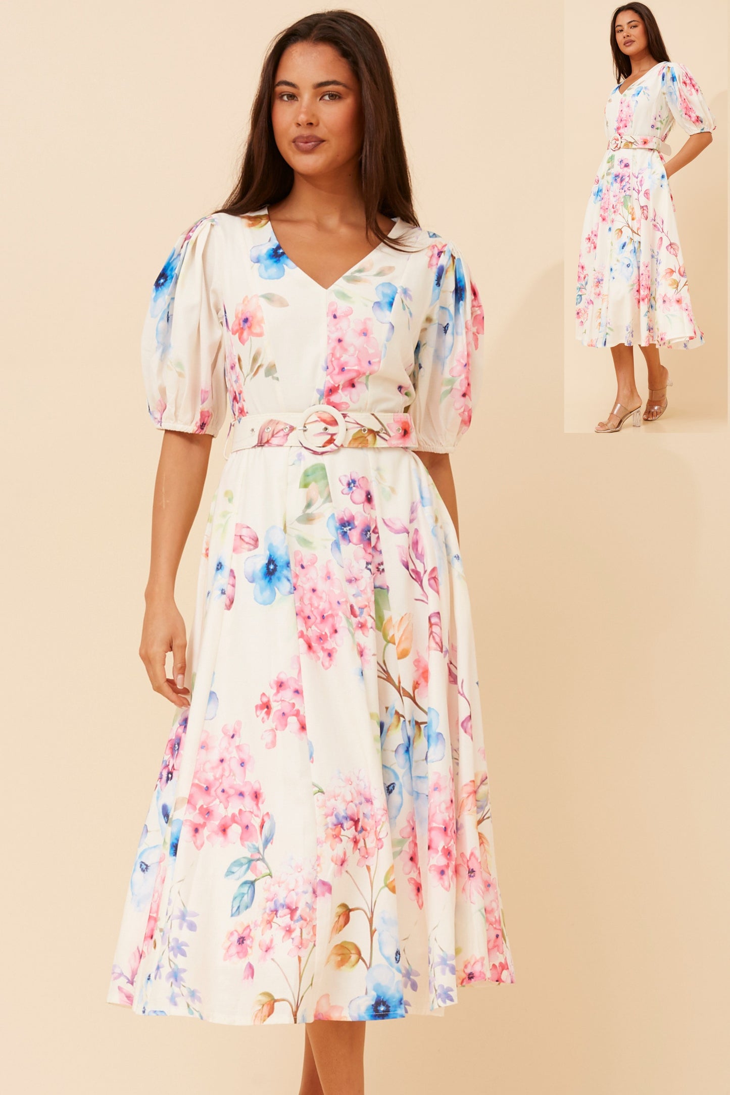 Estelle Floral Midi Dress with Belt D734535