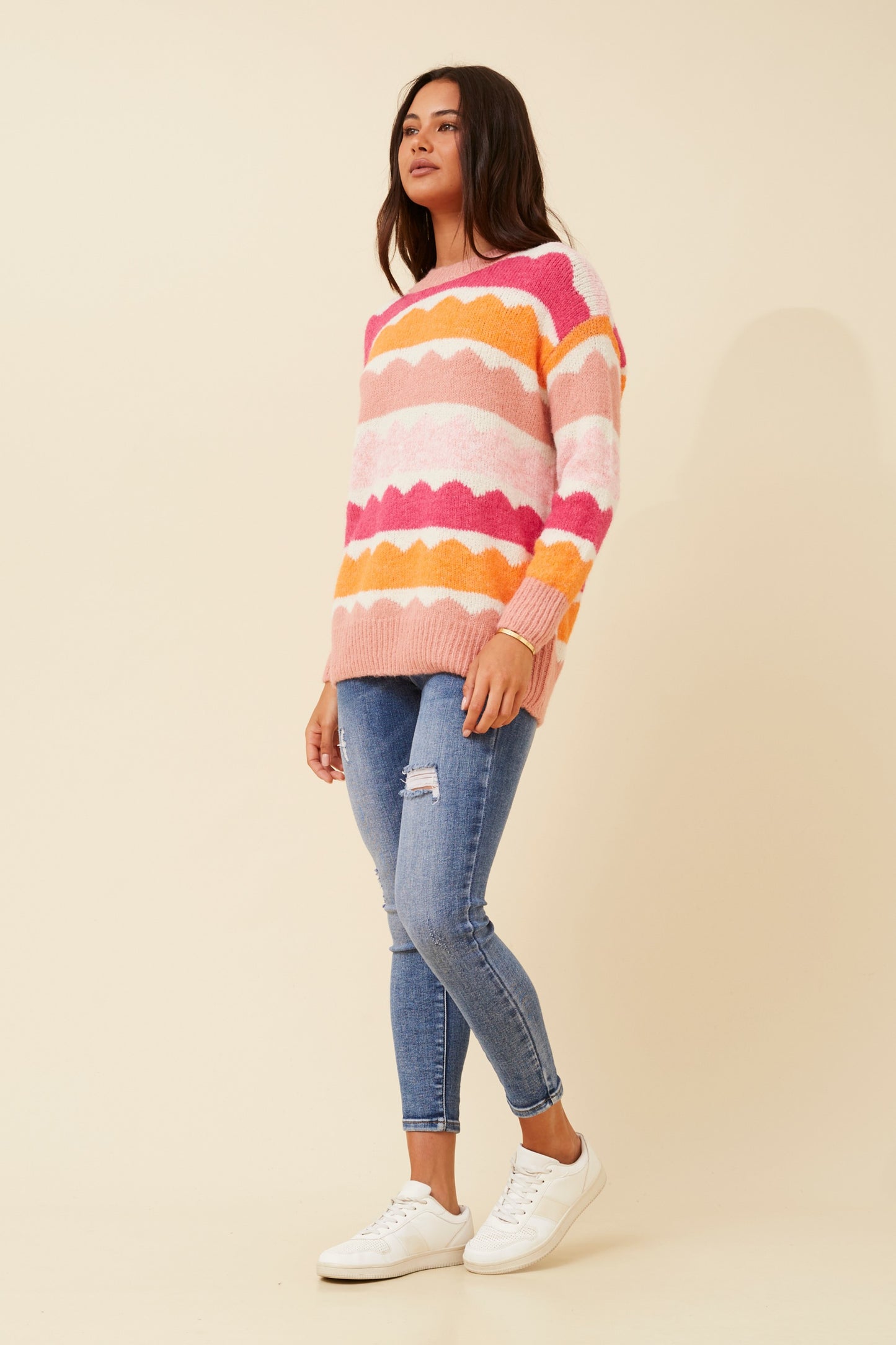 Elior Scallop Pattern Knit KP522460 Multi Orange