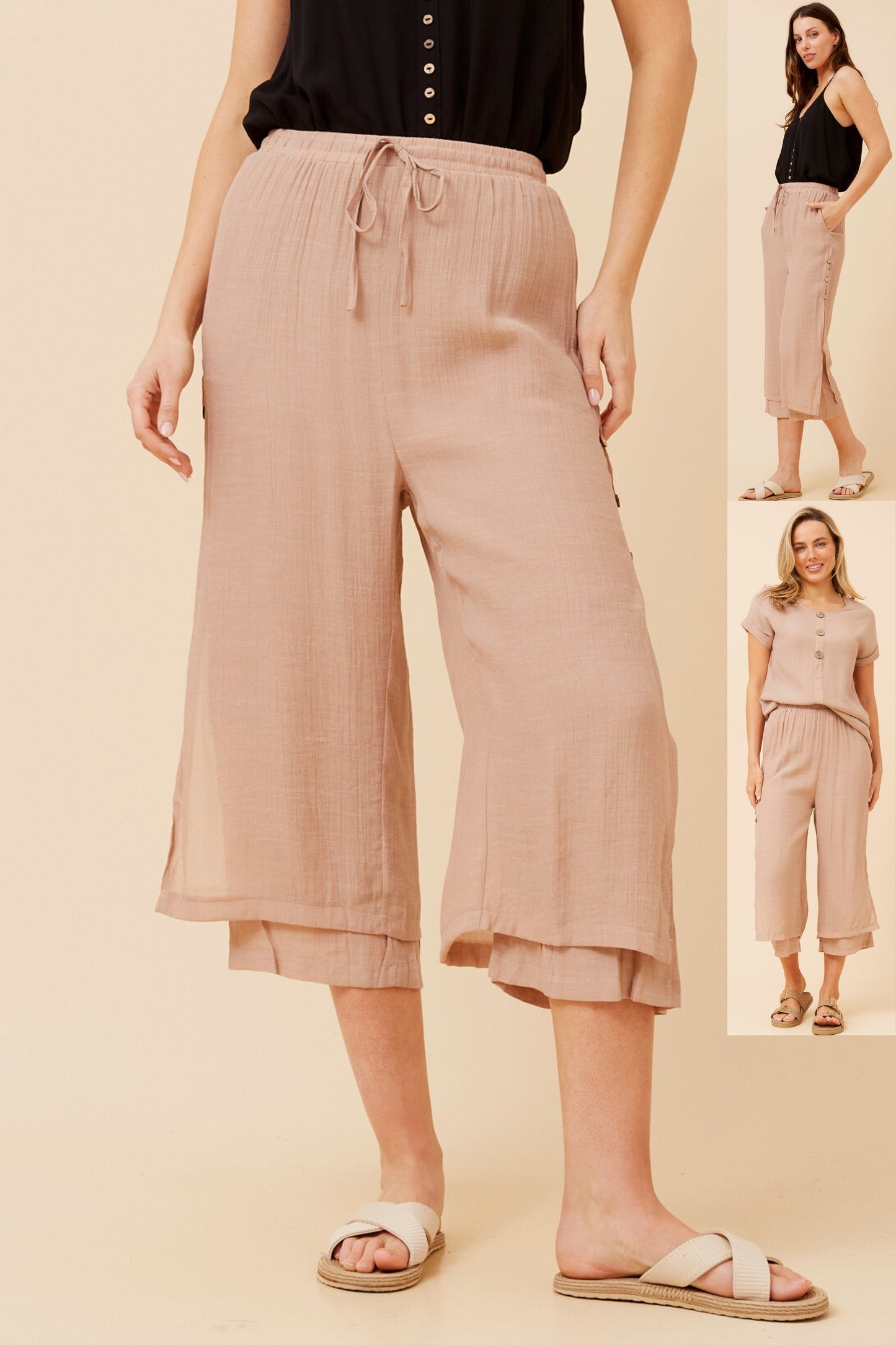 Jenna Button Detail Pant P510691 - Taupe