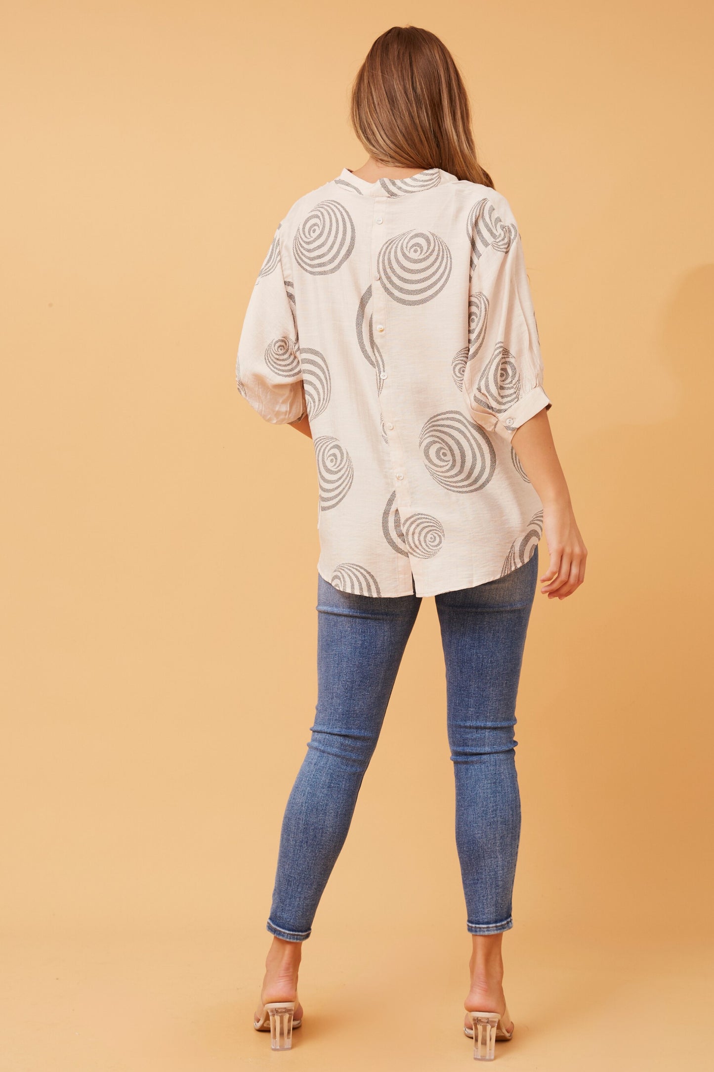 Alicia Printed Back Button Top T519118