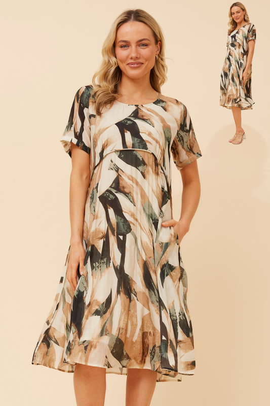 Anni Tunic Floral Midi Dress - D526798 Beige
