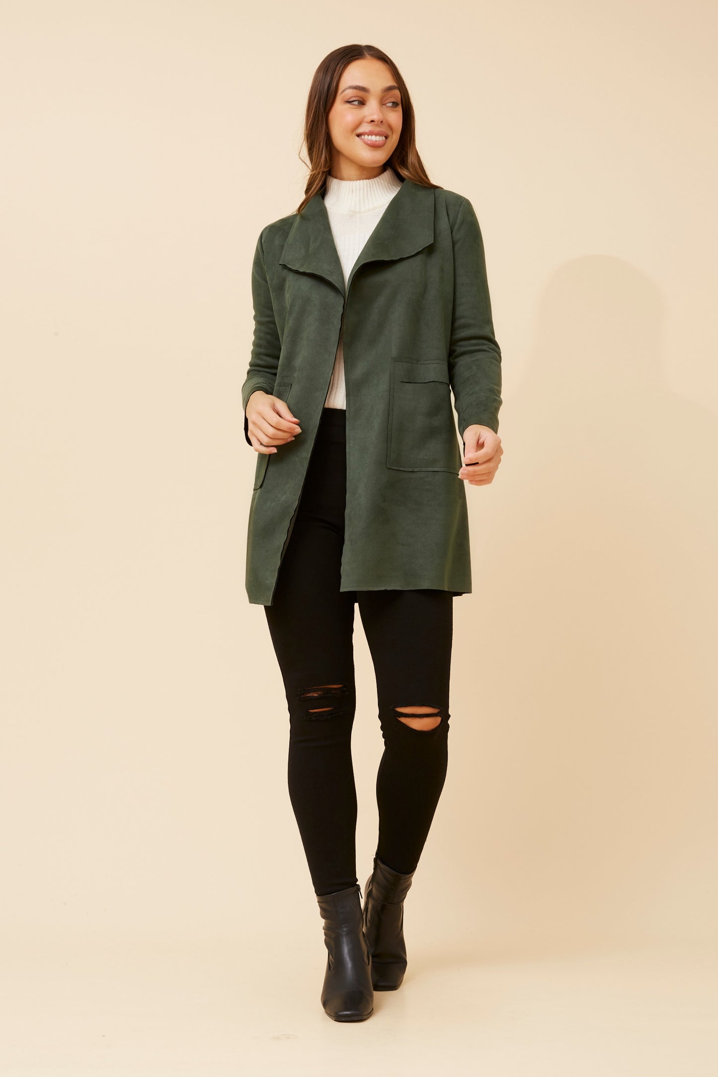 Hilton Faux Suede Coat Dark Green- CO512377