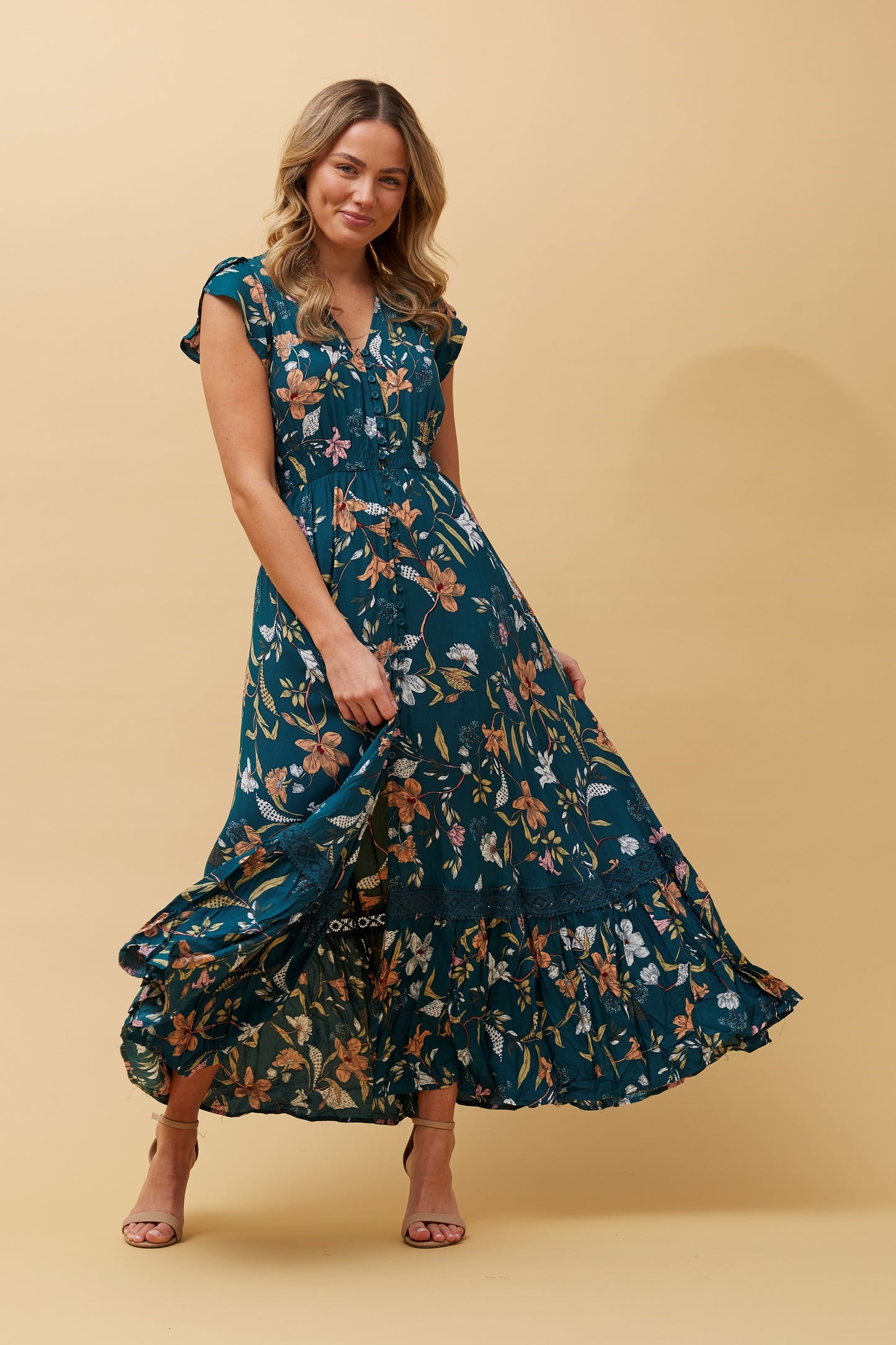 Indi Flower Print Maxi Dress - D509362 MultiGreen