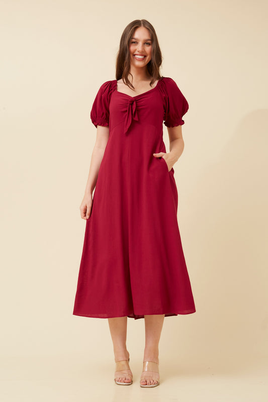 Anne Front Bow Dress - Burgundy D512961