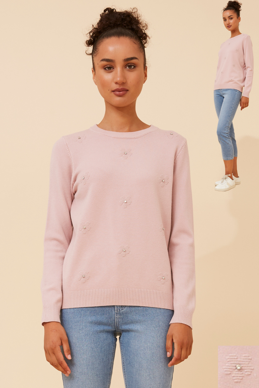Angie Floral Embellished Knit -Pink KP519089