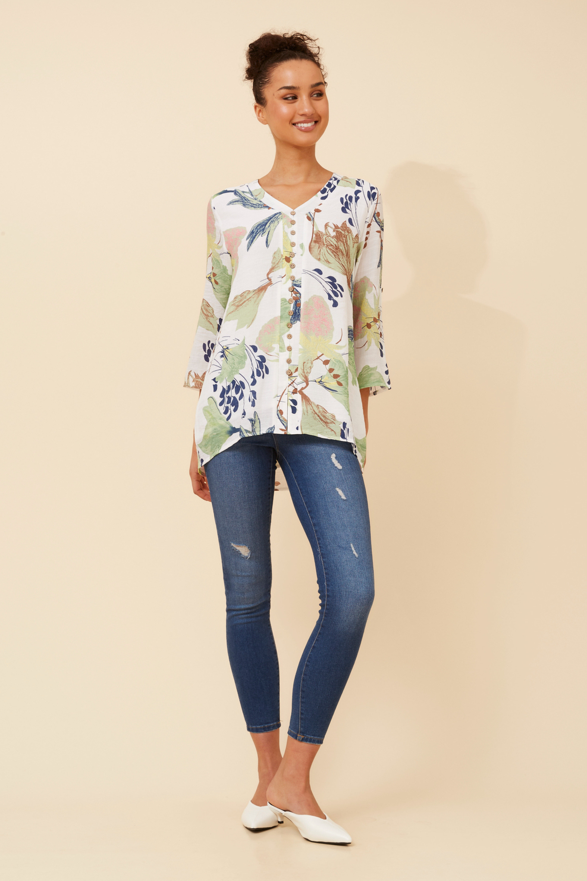 Edie Floral Print Button Top T526522