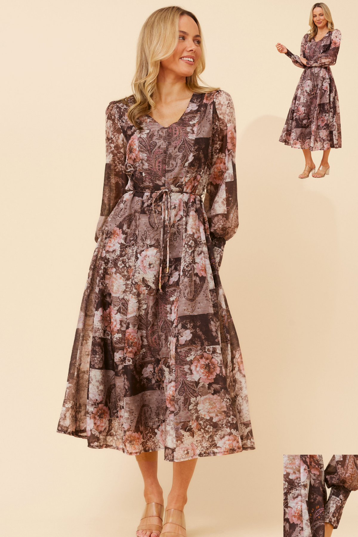 Dallce Floral Party Dress D520870 Chocolate