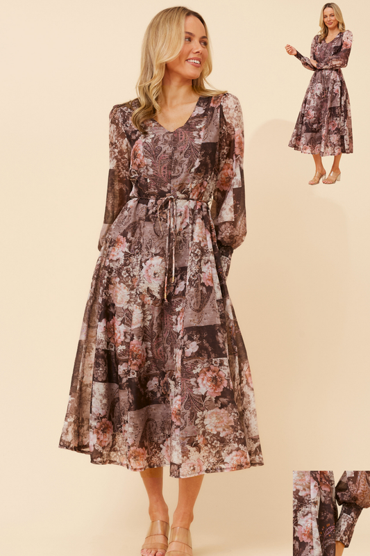 Dallce Floral Party Dress D520870 Chocolate