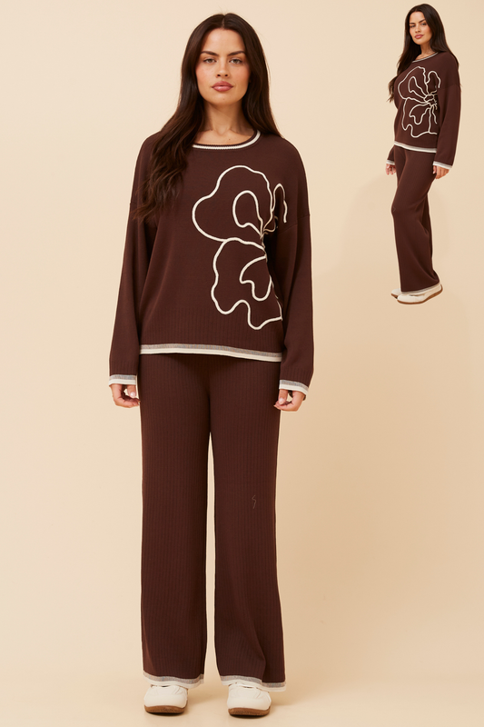 Gigi Long Sleeves Knitted Set SET526856 Chocolate