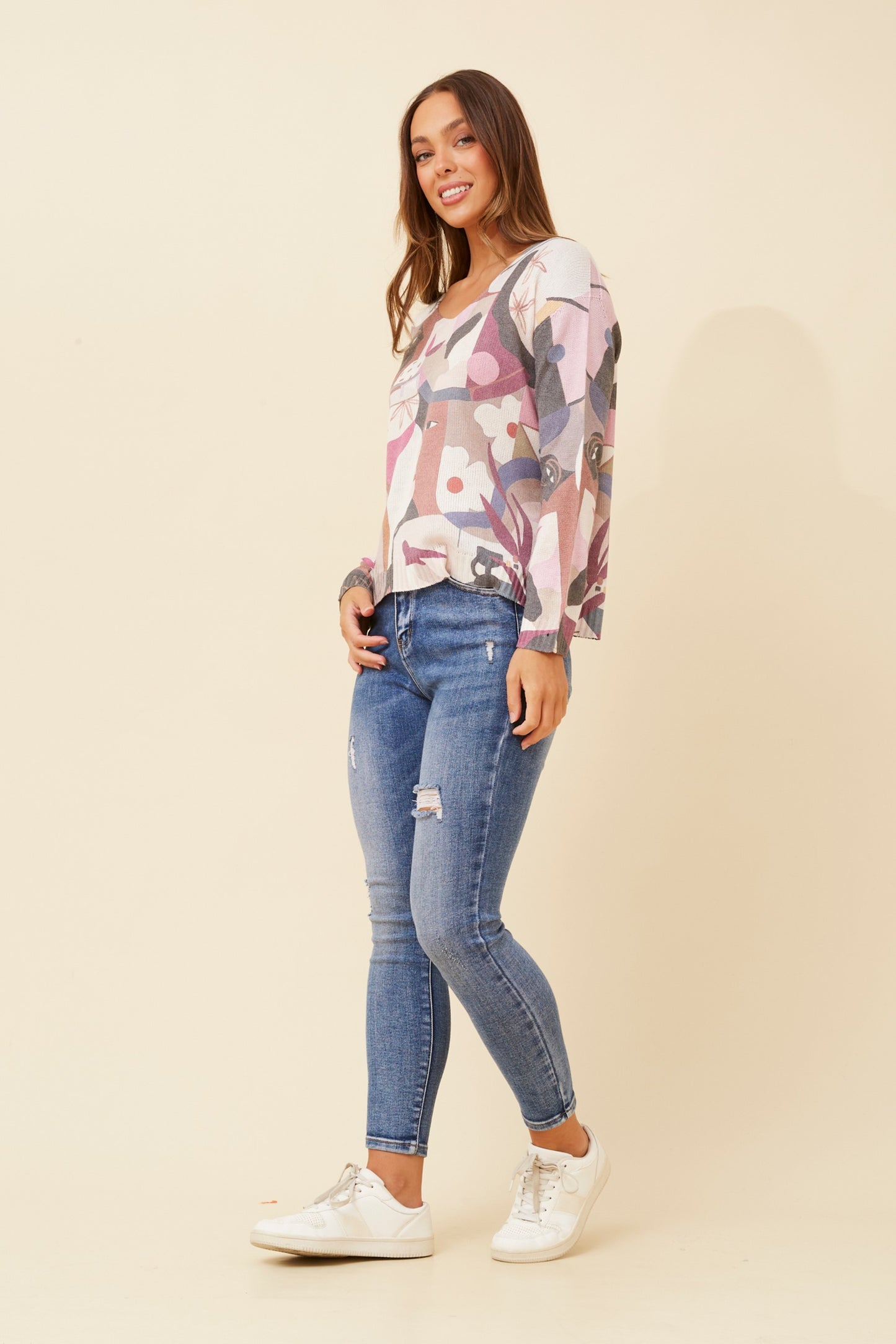 Ember Floral Print Italian Jumper Kp519966 Burgundy