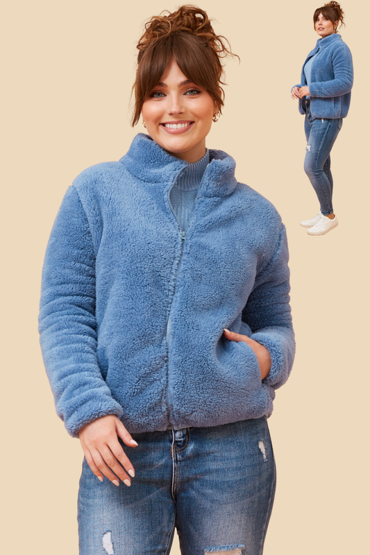 Front FAUX FUR Jacket- J526293 Indigo