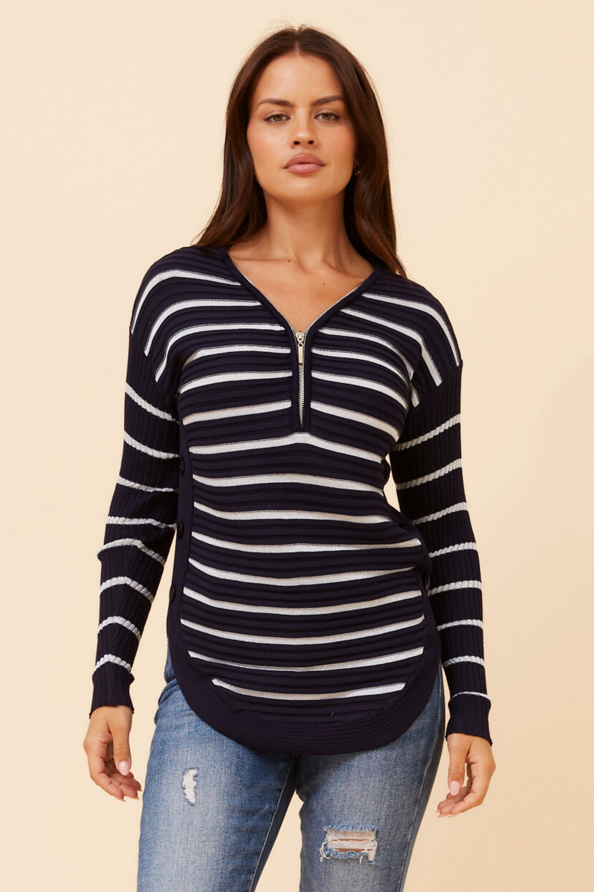 Artha Colour Block Knit Jumper KP178858 Navy
