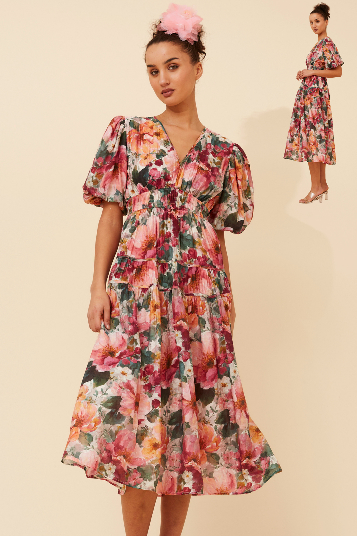 Freya Puffy Sleeves Dress D526404 Multi Pink