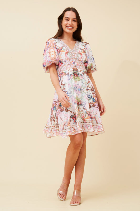 Siena Short Puff Sleeve Dress - White D519177
