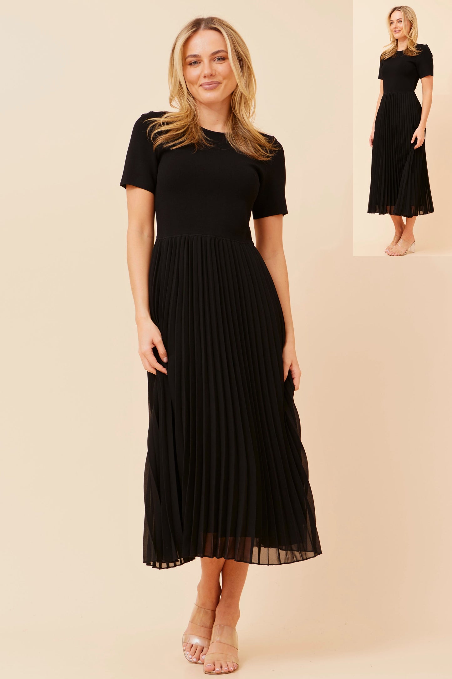 Siyra Pleated Knit Dress KD523893 Black