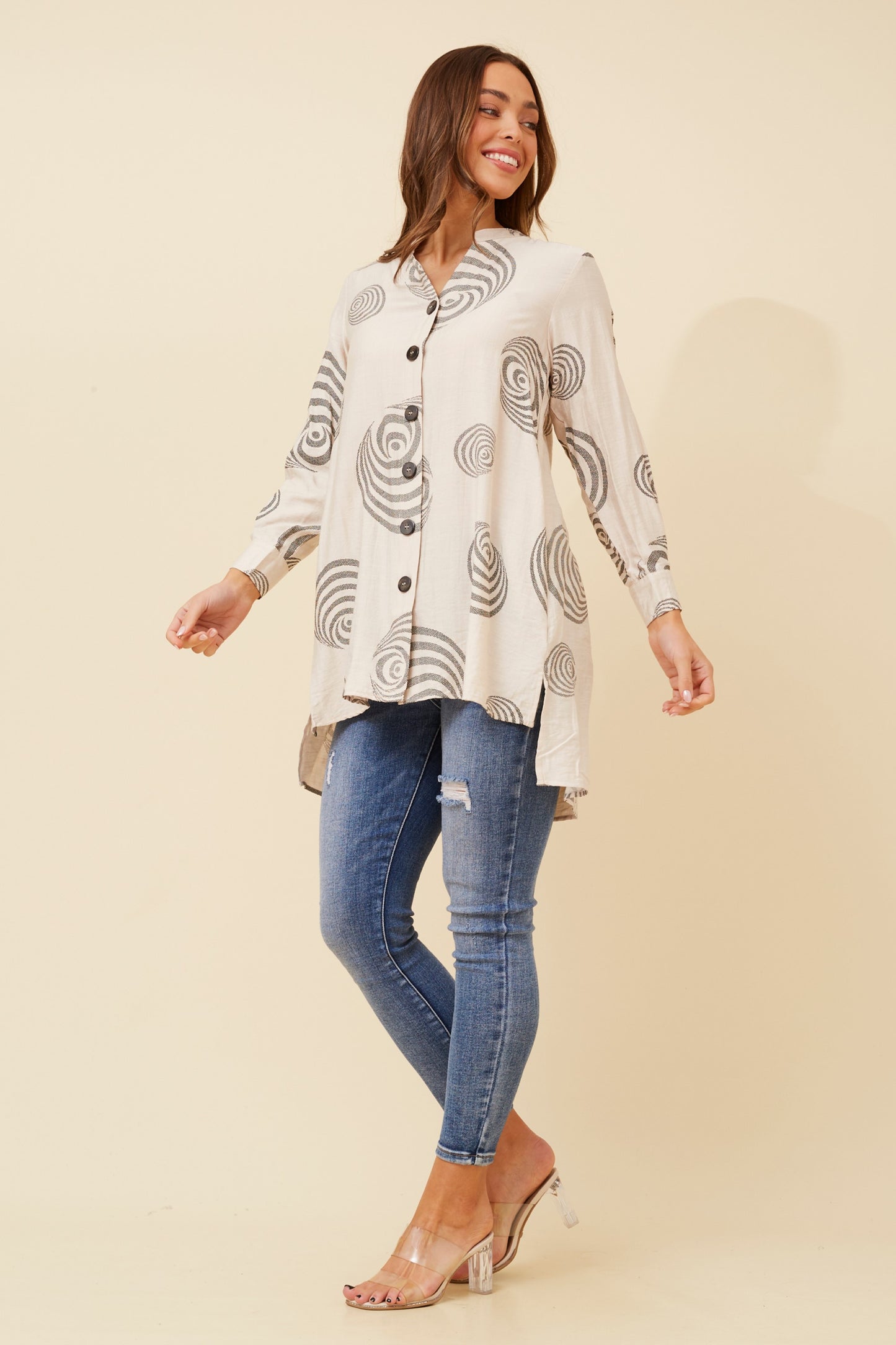 Claire Abstract Print Shirt T518979 Linen