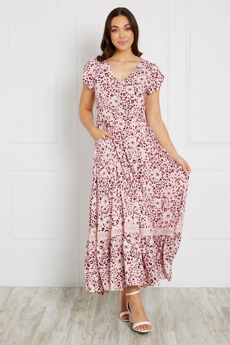 Indi Leopard Print Maxi Dress - D510072 Multi Pink