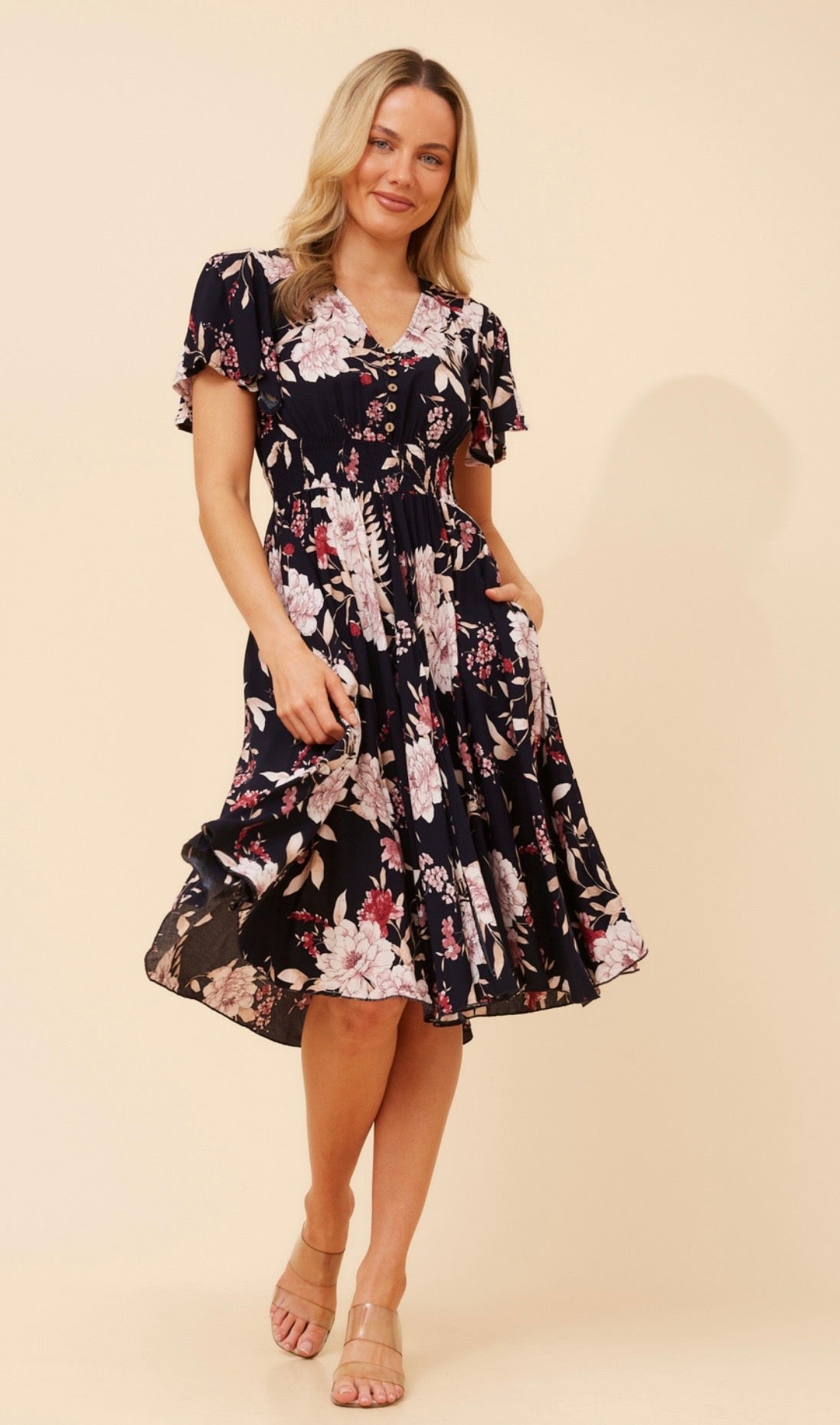 Ivona Floral Boho Dress - Multi Navy D522946