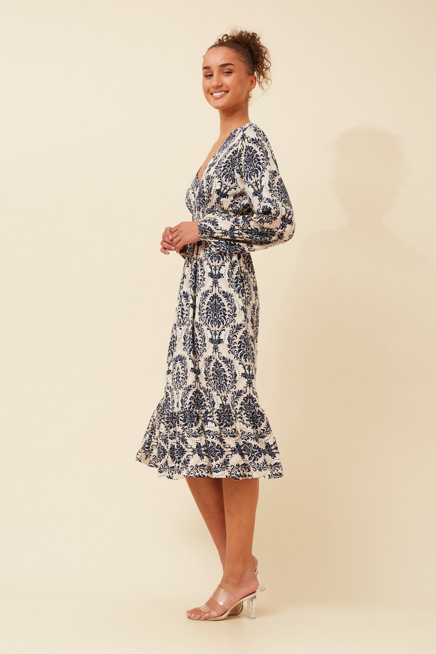 Sirena Floral Midi Boho Dress D734186 Navy