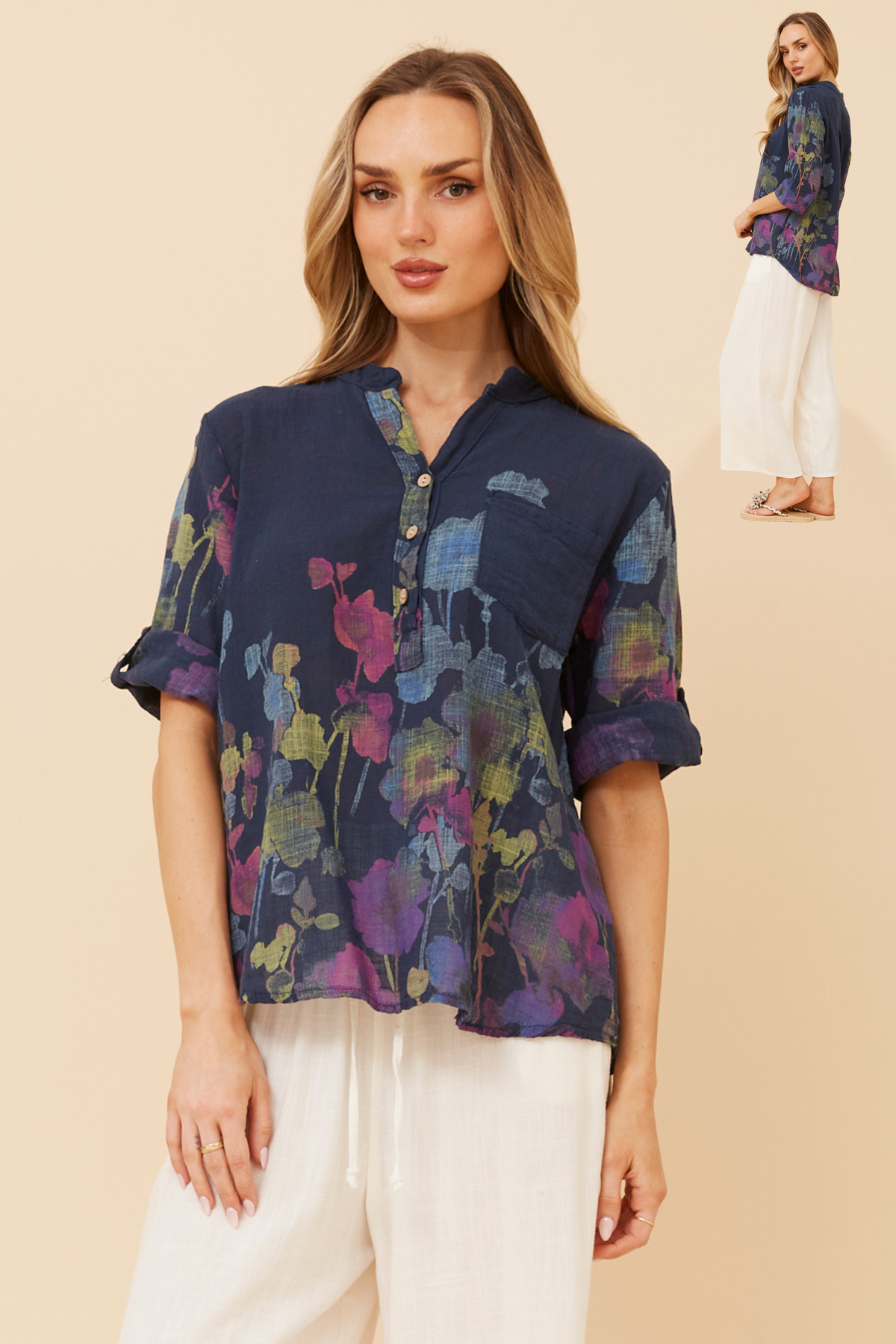 Skye Italian Floral Top T524783 Navy