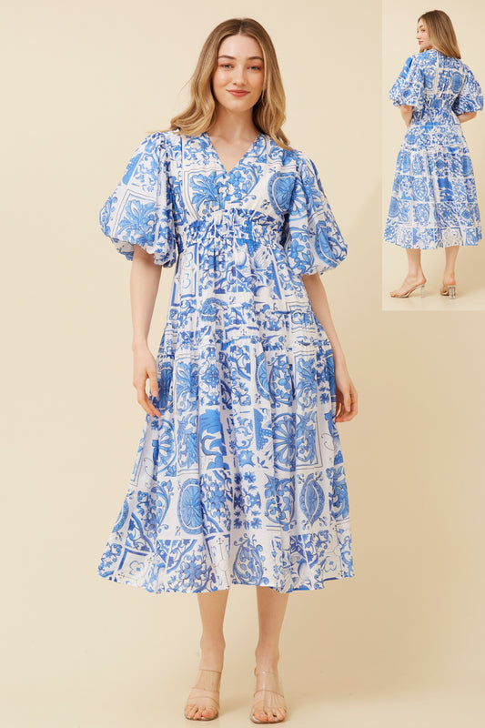 Freya Puffy Sleeves Floral Dress - Blue D522171