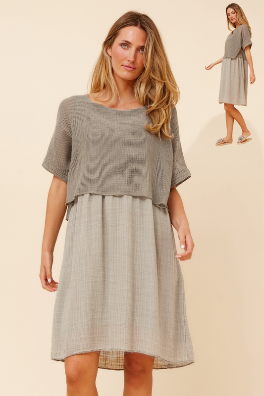 Lia Italian Double Layer Dress D519534 Fango