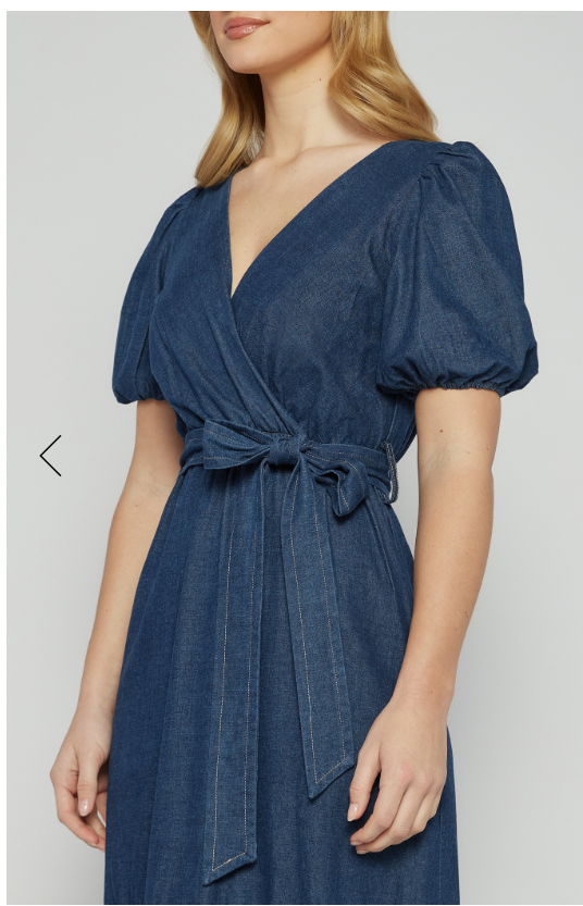 Chambray Bubble Sleeve Midi Dress