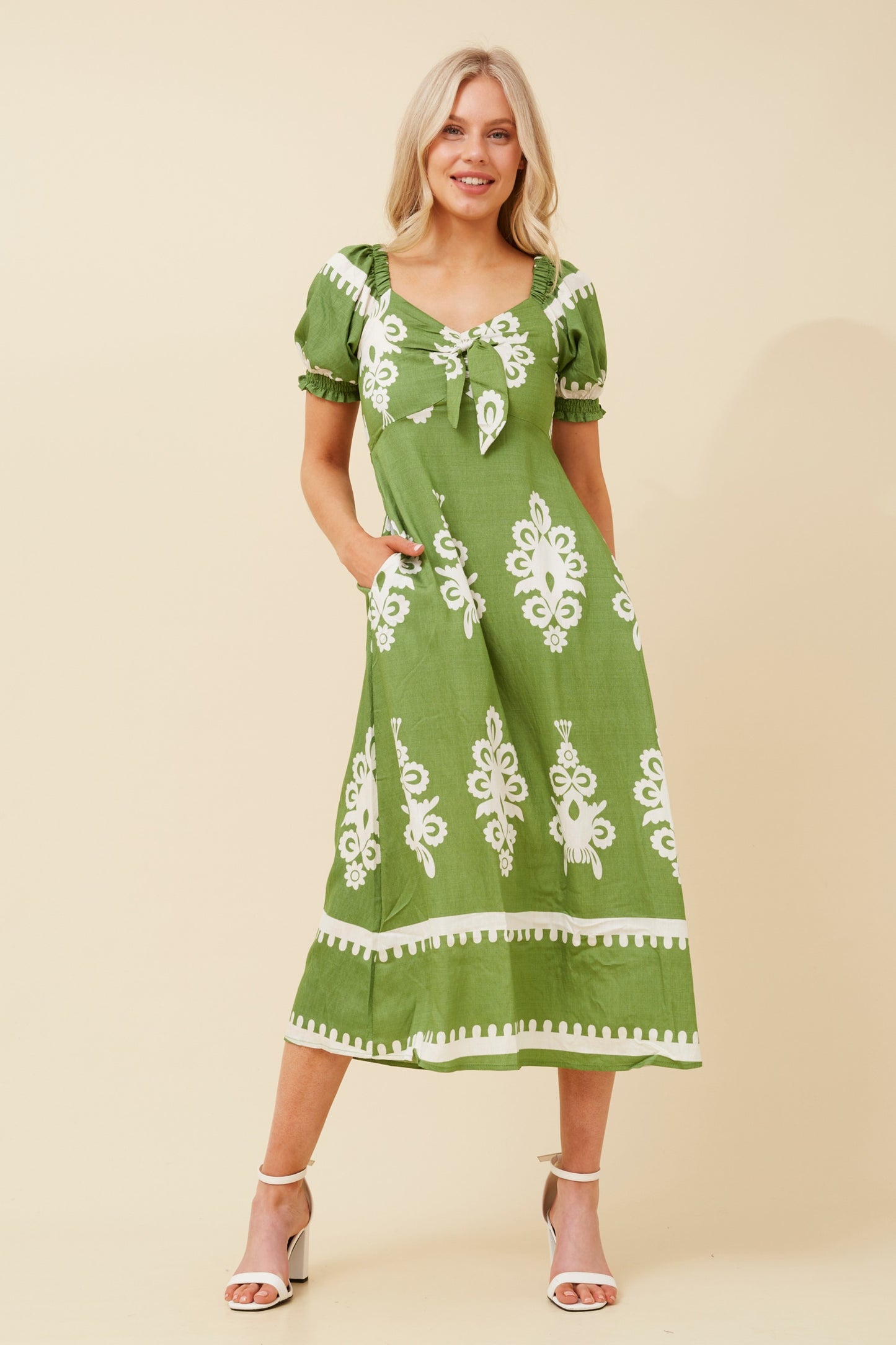 Anne Front Bow Dress - Green D521459