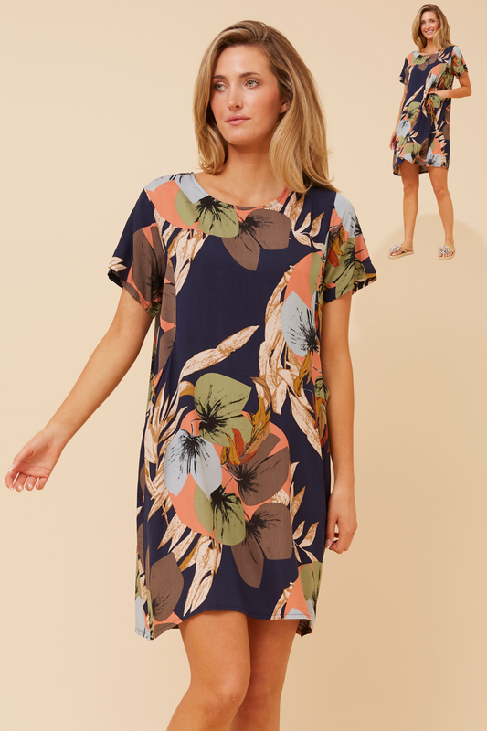 Serra Floral Printed Dress -  D526627 NAVY